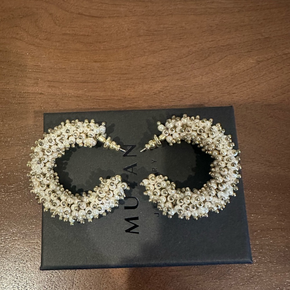 Olive & Piper Elegant Cream Beaded Statement Earrings